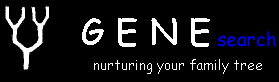 genesearch logo; nurturing your family tree